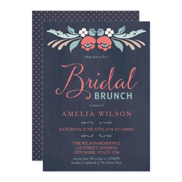 Bluish Chalkboard Floral Bridal Brunch