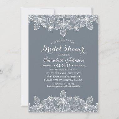 Bluish Grey Elegant Vintage Lace Bridal Shower Invitations