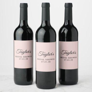 Blush and Black Elegant Script Bridal Shower Wine Label