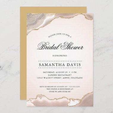 Blush and Gold Agate Elegant Bridal Shower Invitations