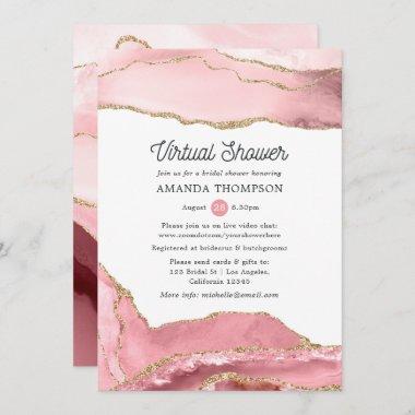 Blush and Gold Agate Virtual Bridal Shower Invitations