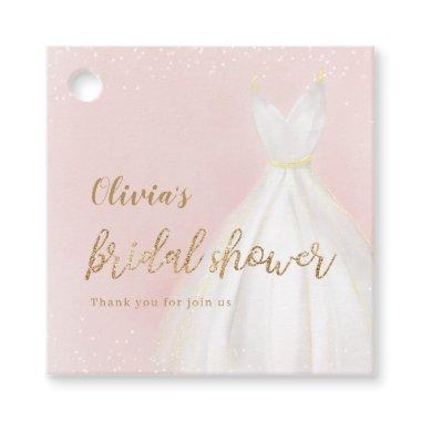 Blush And Gold Glitter Elegant Dress Bridal Shower Favor Tags