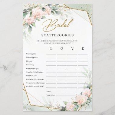 Blush and gold greenery Bridal Scattergories game