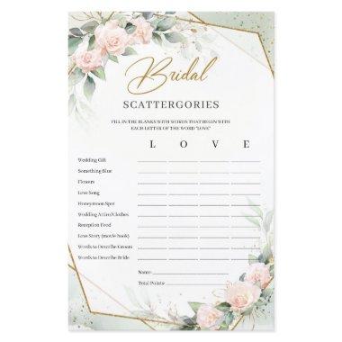 Blush and gold greenery Bridal Scattergories game