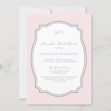 Blush and Gray Stripes Elegant Bridal Brunch Invitations