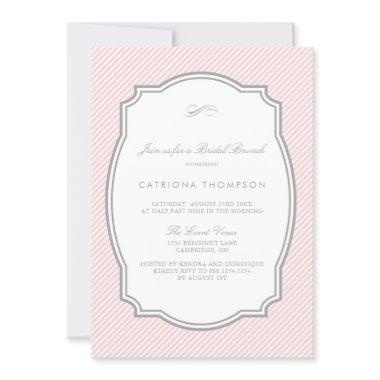 Blush and Gray Stripes Elegant Bridal Brunch Invitations