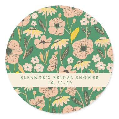 Blush and Green Boho Floral Custom Bridal Shower Classic Round Sticker