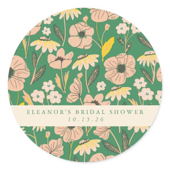 Blush and Green Boho Floral Custom Bridal Shower Classic Round Sticker