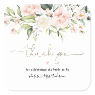 Blush and Greenery Bridal Shower Thank You Square Sticker