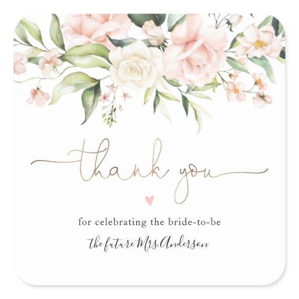 Blush and Greenery  Thank You Square Sticker