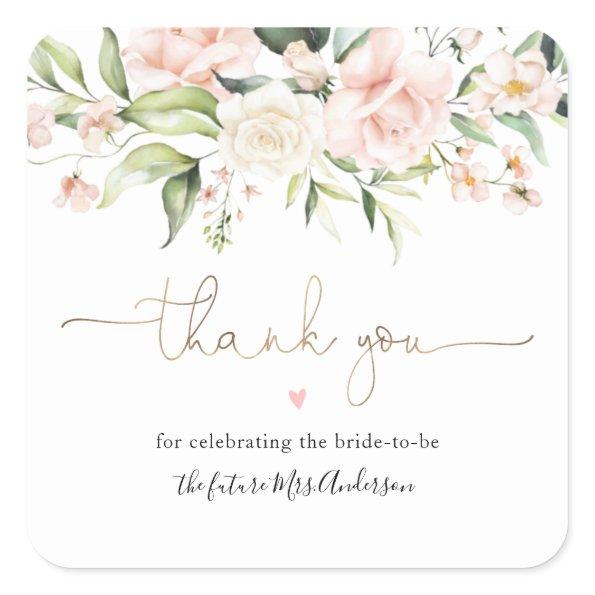 Blush and Greenery Bridal Shower Thank You Square Sticker