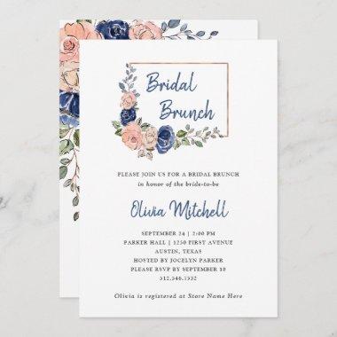 Blush and Navy Floral Geometric | Bridal Brunch Invitations