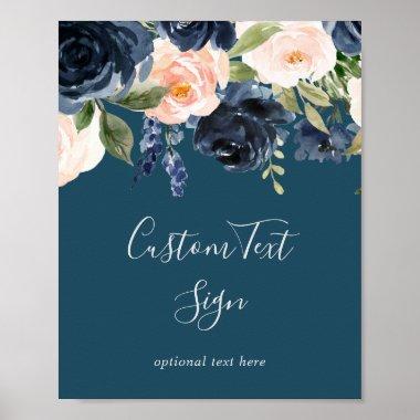 Blush and Navy Flowers | Blue Custom Text Sign