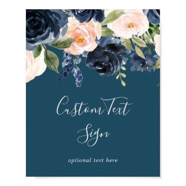 Blush and Navy Flowers | Blue Custom Text Sign