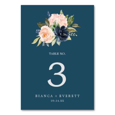 Blush and Navy Flowers | Blue Table Number