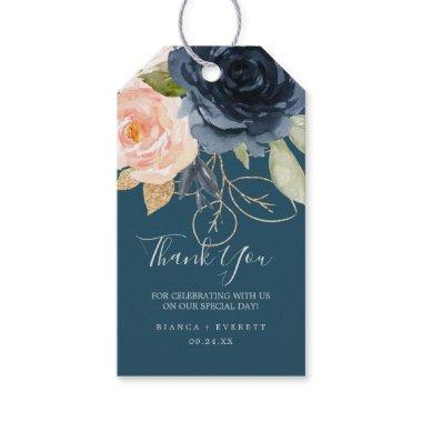 Blush and Navy Flowers | Blue Thank You Favor Gift Tags