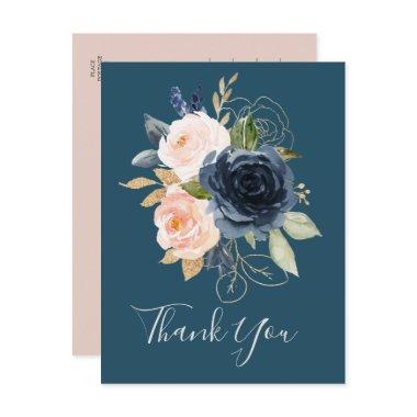 Blush and Navy Flowers | Blue Thank You PostInvitations