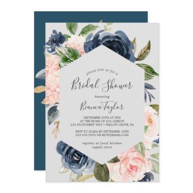 Blush and Navy Flowers | Light Grey