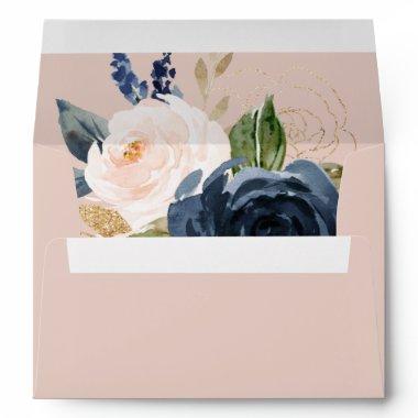 Blush and Navy Flowers | Pink Wedding Invitations Envelope