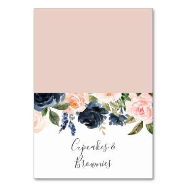 Blush and Navy Flowers | White Buffet Food Label Table Number