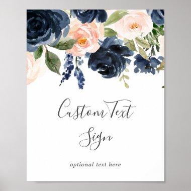 Blush and Navy Flowers | White Custom Text Sign