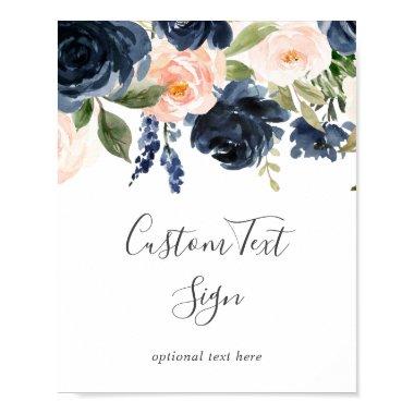 Blush and Navy Flowers | White Custom Text Sign