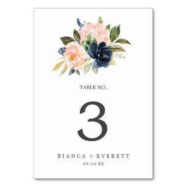 Blush and Navy Flowers | White Table Number