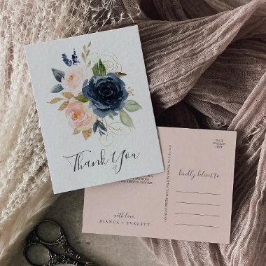 Blush and Navy Flowers | White Thank You PostInvitations