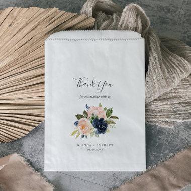 Blush and Navy Flowers | White Thank You Wedding Favor Bag