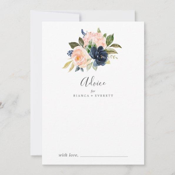 Blush and Navy Flowers | White Wedding Advice Card