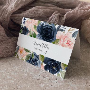 Blush and Navy Flowers | White Wedding Place Invitations