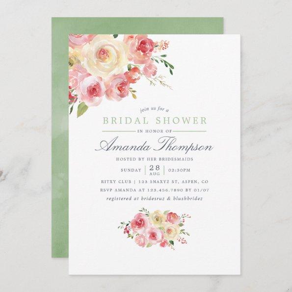 Blush and Sage Green Floral Bridal Shower Invitations