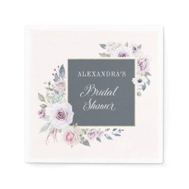 Blush and Soft Violet Floral | Gray Bridal Shower Napkins