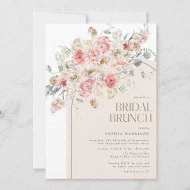 Blush and White Floral Arch Bridal Brunch Invitations