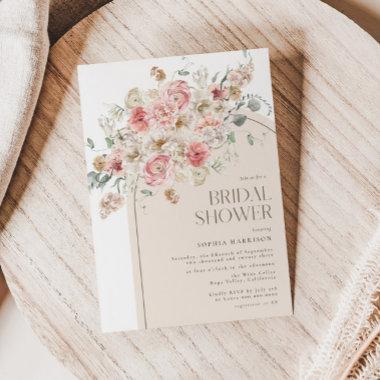 Blush and White Floral Arch Bridal Shower Invitations