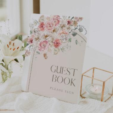 Blush and White Floral Arch Guest Book Sign