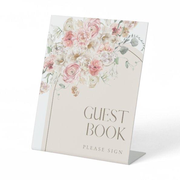 Blush and White Floral Arch Guest Book Sign