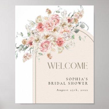Blush and White Floral Arch Welcome Poster