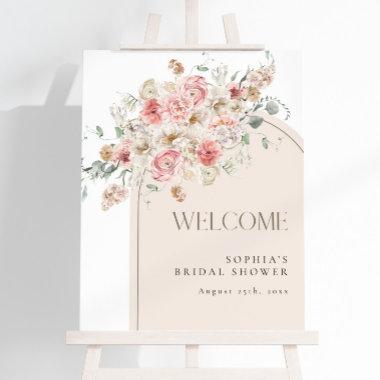 Blush and White Floral Arch Welcome Sign