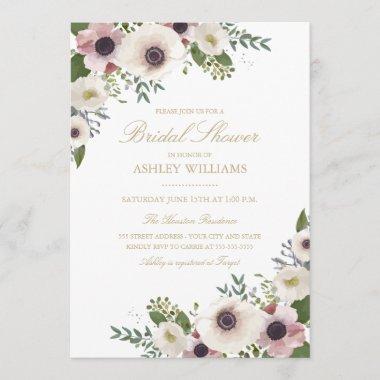 Blush Anemone Bouquet Bridal Shower Invitations
