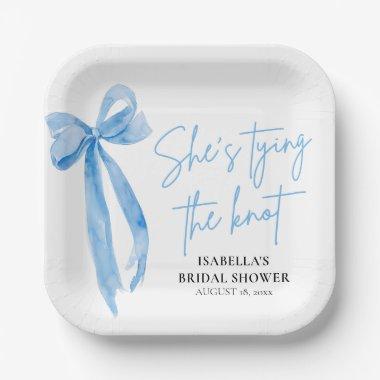Blush Blue Bow She's Tying the Knot  Paper Plates