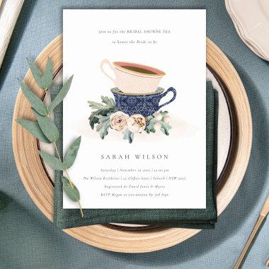 Blush Blue Floral Bridal Shower Tea Party Invite