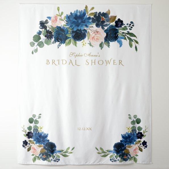 Blush Blue Flowers Bridal Shower Photo Booth Prop Tapestry
