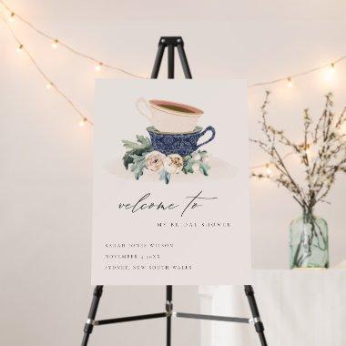 Blush Blue Stack Cups Floral Bridal Shower Welcome Foam Board