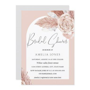 Blush Boho Flowers Arch Bridal Shower Invitations