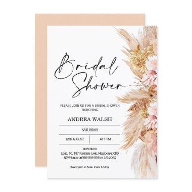 Blush Boho Pampas Grass Bridal Shower Invitations