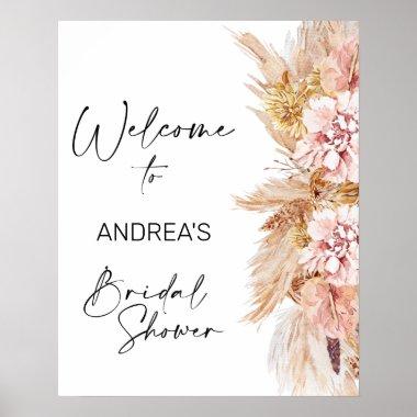 Blush Boho Pampas Grass Bridal Shower Welcome Poster