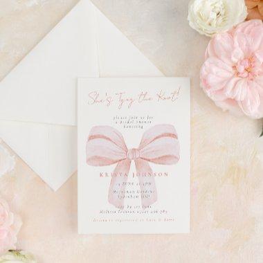 Blush Bow She's Tying the Knot Bridal Shower Invitations