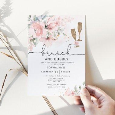 Blush Brunch and bubbly bridal shower Invitations