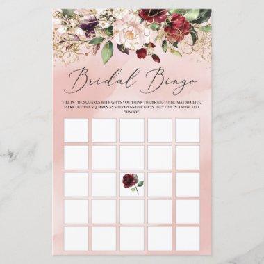 Blush Burgundy Floral Boho Bridal Bingo Game